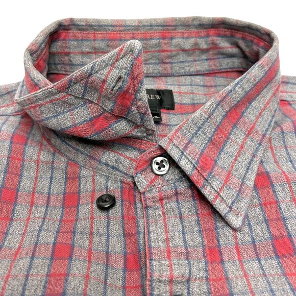 J Crew Gray Red Plaid Mid Weight Flannel Button Down Shirt - Picture 7 of 10